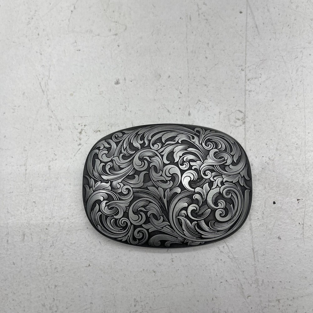 Itera Belt Buckle Mens Antique Silver Engraved Western Scroll Floral Cowboy