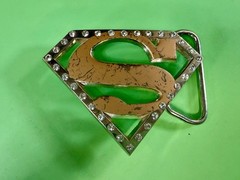 Superman S Logo Shield with Rhinestone Accented Superhero Cosplay Belt Buckle