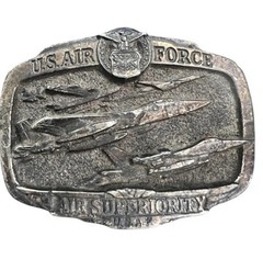 Vintage Belt Buckle US Air Force Military Jet Fighter 1983 Air Superiority