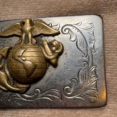 Vintage USMC Marine Corps Eagle Globe Anchor Trench Art Belt Buckle Brass