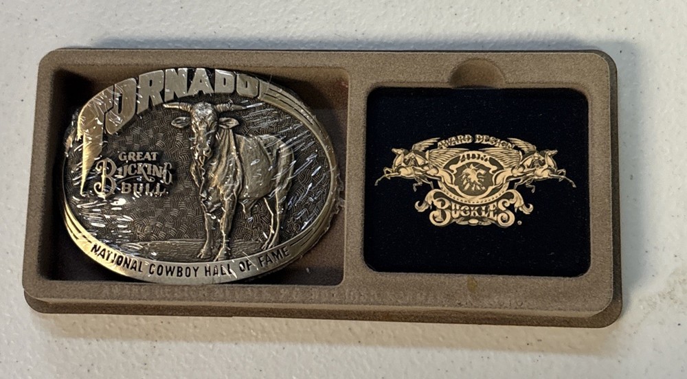 Tornado Great Bucking Bull Brass Belt Buckle National Cowboy Hall of Fame