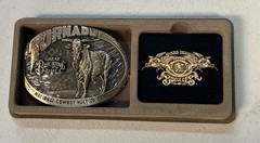 Tornado Great Bucking Bull Brass Belt Buckle National Cowboy Hall of Fame