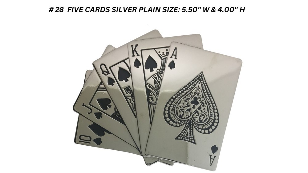 Royal Flush Playinc Cards Spade Silver Metal Lucky Las Vegas Casino Belt Buckle