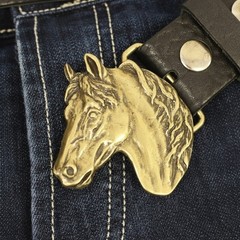 Vintage Horse Head Belt Buckle Antique Brass – Western Style for Equestrian