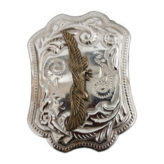 Men&rsquo;s Western Rectangular Belt Buckle Eagle Floral Scroll Silver/Gold 1.5 in