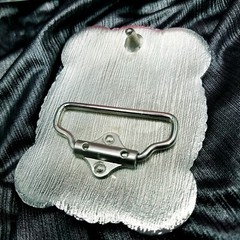 Western belt buckle 3.5×4 inches red and silver