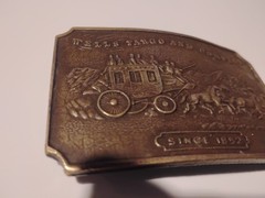 Vintage Wells Fargo and Company 1852 Stage Coach Rectangular Brass Belt Buckle