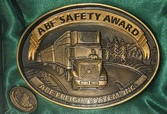 Vintage 2002 Metal Belt Buckle, Brass, ABF Freight Systems Inc, Trucking, Big