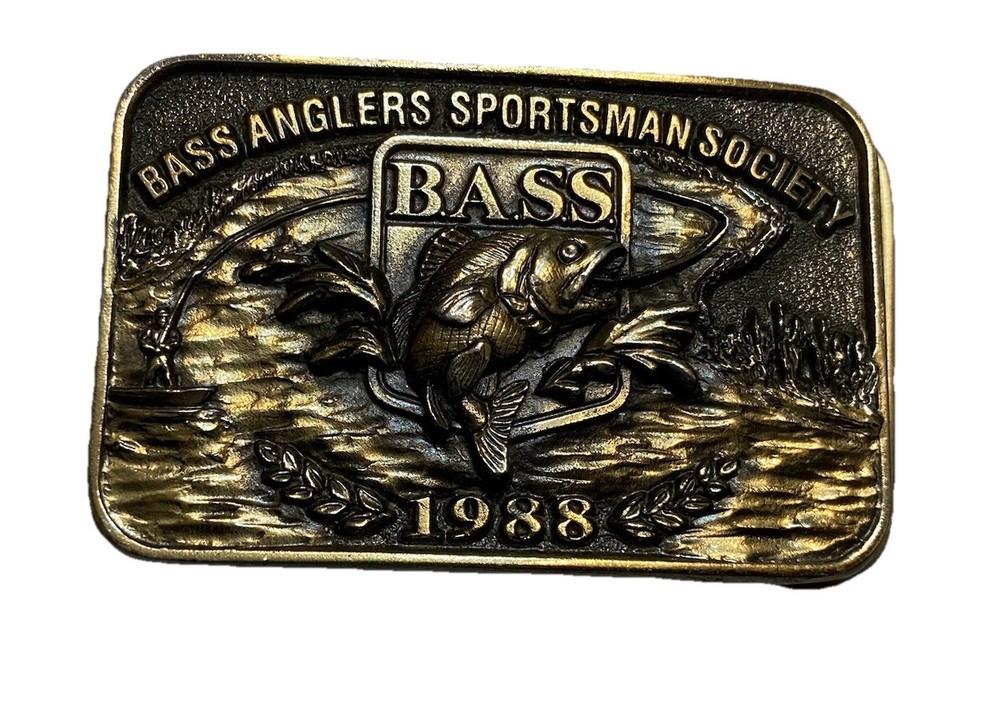 1988 BASS BASS ANGLERS SPORTSMAN SOCIETY BELT BUCKLE – HEAVY – BOX GW 1
