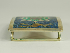 Aztec Sun Stone belt buckle western blue inlay on silver plate 3.5 inch