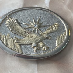 Vintage 70s 80s Western Gold & Silver Tone Flying Eagle Oval Belt Buckle