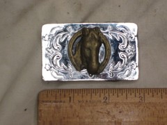 vintage belt buckle ornate horse head equestrian steed horseshoe Western Japan m