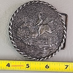 Horse Jumping Belt Buckle Round Silver Tone Equestrian 3&Prime;