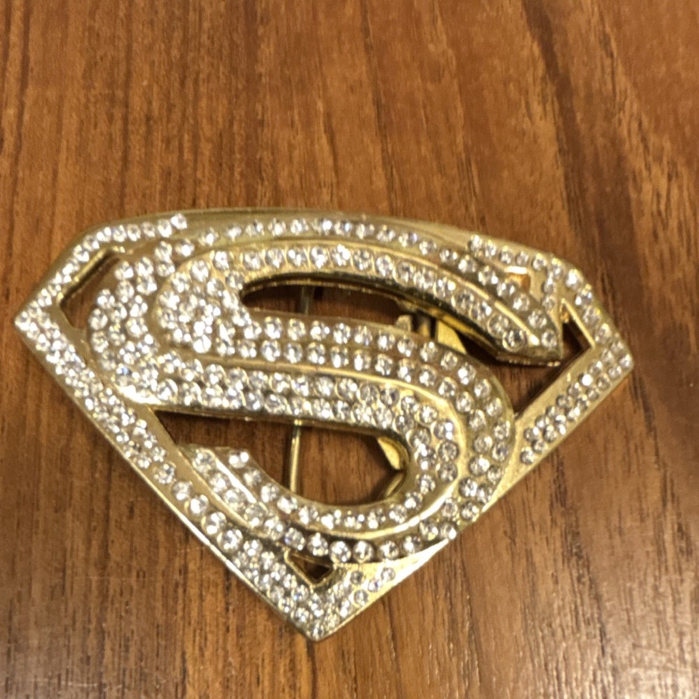DC Comics Superman Gold Rhinestone Men&rsquo;s Metal Belt Buckle Interchangeable