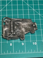 RED FIRE LADDER TRUCK SHAPED CUTOUT BELT BUCKLE BERGAMOT BRASS WORKS USA 1978