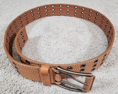 Unisex Faux Leather There-Hole Belt light brown smooth leather