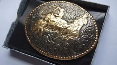Crumrine TEAM ROPING Silver Belt Buckle M & F Western c02102