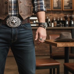 Men Silver Metal Belt Buckle Western Fashion Cowboy Texas State Lone Star Casual