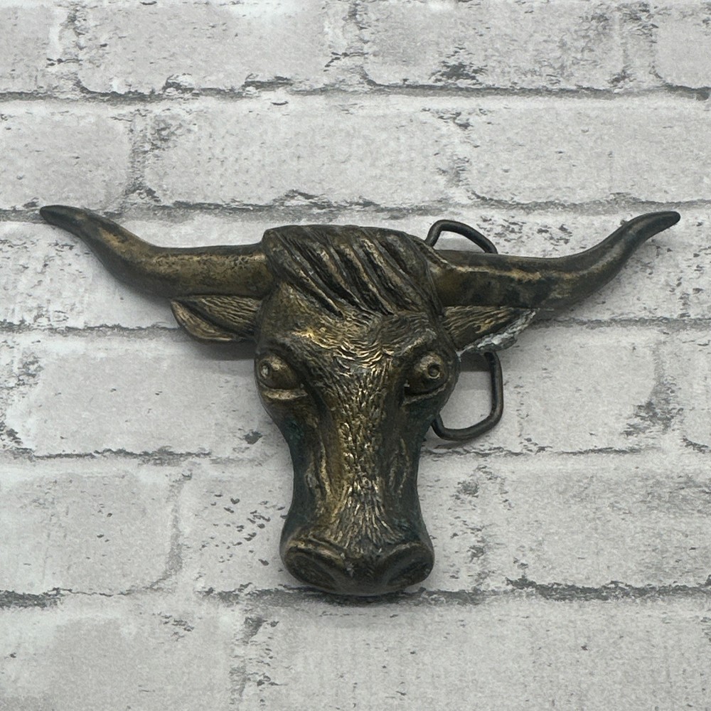Vintage 1970s Brass MBCI Longhorn Steer Head Belt Buckle 6&Prime; Wide