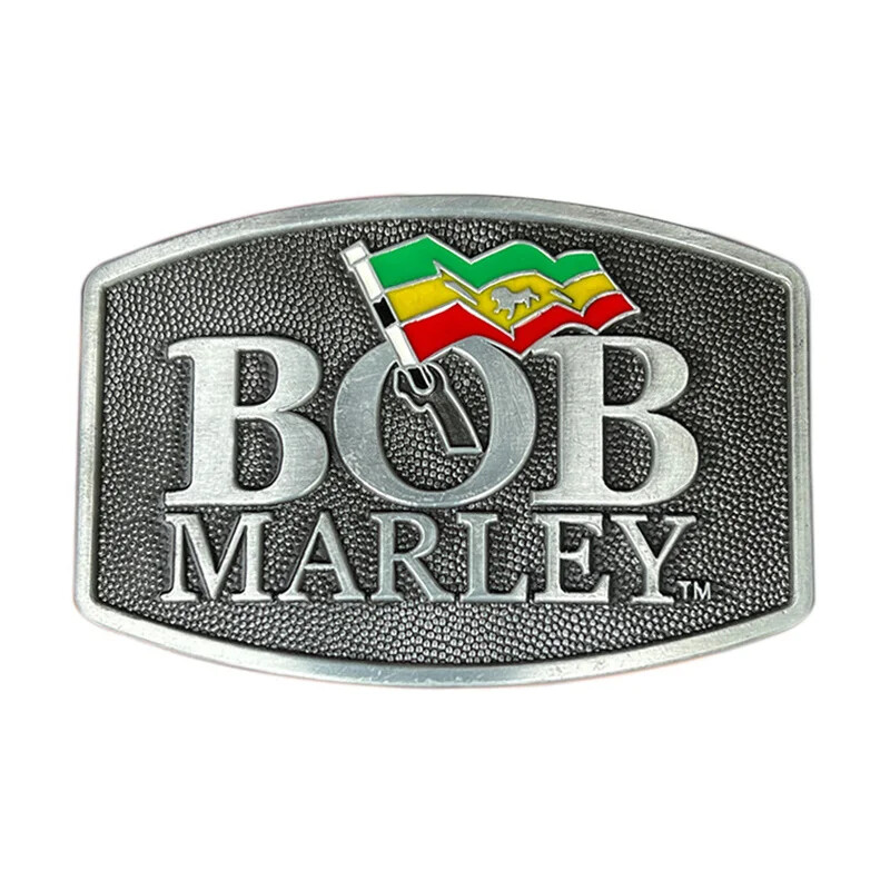 New Bob Marley Silver Color Name & Flag Belt Buckle