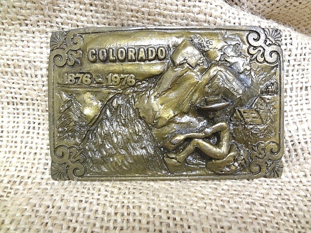 Colorado Centennial 1876-1976 Collectors Brass Belt Buckle Prospecting~FREE SHIP