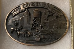 Vintage 1987 Metal Belt Buckle, Brass, Ericson, Nebraska, Nice Western Design