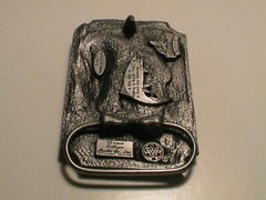 TROUT FISH 3D LOOK W/ FLY FISHING ROD & REEL NET CREEL BASKET METAL BELT BUCKLE!