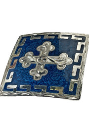 Western Mens Belt Buckle 3.25 x 3 in Southern Cross Cowboy Blue Silver 1.5