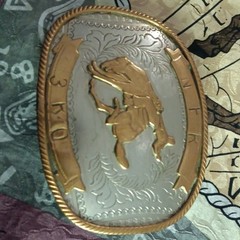 Men&rsquo;s Western Oval Belt Buckle Floral Engraved 2-Tone Antique 1.5in MPN 1973