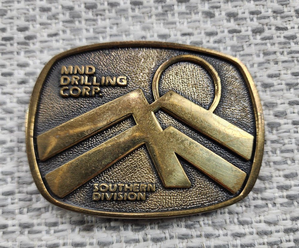 MND Drilling Corp Southern Division Belt Buckle Brass Magnolia Texas Oilfield