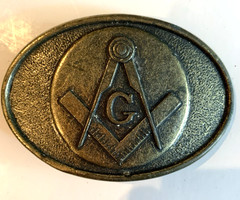 Vintage Masonic Compass G Symbol Gold Tone Oval Metal Belt Buckle