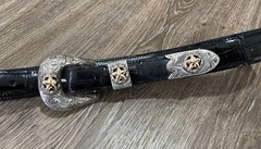 Rare Chet Vogt 14k .925 Sterling Belt Buckle Set XL cowboy Star BLK ✅