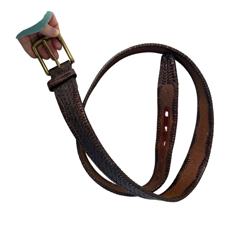 Duluth Leather Belt Mens 44 Brown Braided Solid Brass Boho Western Country