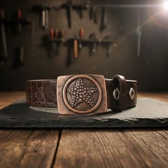 Rectangular Belt Buckle With Star Antique Brass Classic Timeless