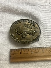 Super Jeep 4 Wheel Drive 1970s Solid Brass Vintage Belt Buckle