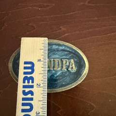 Vintage 1980s Brass Grandpa Oval Blue Teal Enamel Belt Buckle USA