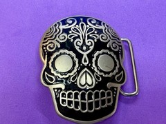 Day Of The Dead Black Skull Mexican Dia De Muertos Belt Buckle- Jeans Friend
