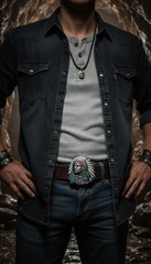 Men Silver Metal Western Fashion Belt Buckle Cowboy Native American Indian Face