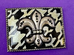 Artisan Whimmg Couture Saints Symbol Fleur De Lis Belt Buckle Rhinestone Accents