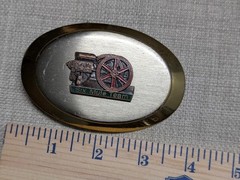 vintage SIX MULE TEAM belt buckle ENGINE western TRACTOR chrome cowboy AMANCO
