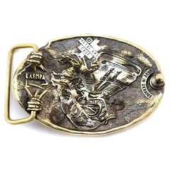 Biker RIDE OR DIE belt buckle with skull and dead horse, Solid brass belt buckle