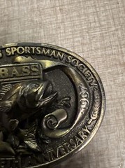 1967-87 BASS ANGLERS SPORTSMAN SOCIETY 20 YEAR FISHING 3D LOOK BRASS BELT BUCKLE