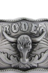 Men Buckle Silver Metal 3D Filigree Western Rodeo Bull Long Horns Texas Cow TX
