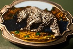 Bear grizzly Black belt buckle Scenery 3.1×2.4&Prime; Full Metal Outdoors USA Seller