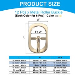12Pcs 0.6&Prime; Single Prong Metal Roller Pin Belt Buckles Light Gold/Black