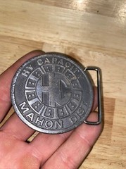 HY Capacity Belt Buckle Collector SOLID METAL Man Cave Patina Mahon Dist. BROKEN