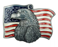 Men&rsquo;s American Flag Eagle Belt Buckle USA Proud Silver Tone Fits 1.5&Prime; Belt