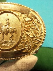 AWESOME RARE OLD VTG 1974 SILVER TONED RODEO BELT BUCKLE: LTC WESTERN PRODUCTS