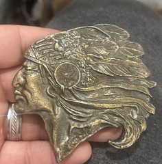 Vintage 1970s Wyoming Studio Art Works Native American Chief Belt Buckle
