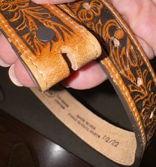 Justin Leather Kids Belt Size 22 Brown Tooled No Buckle
